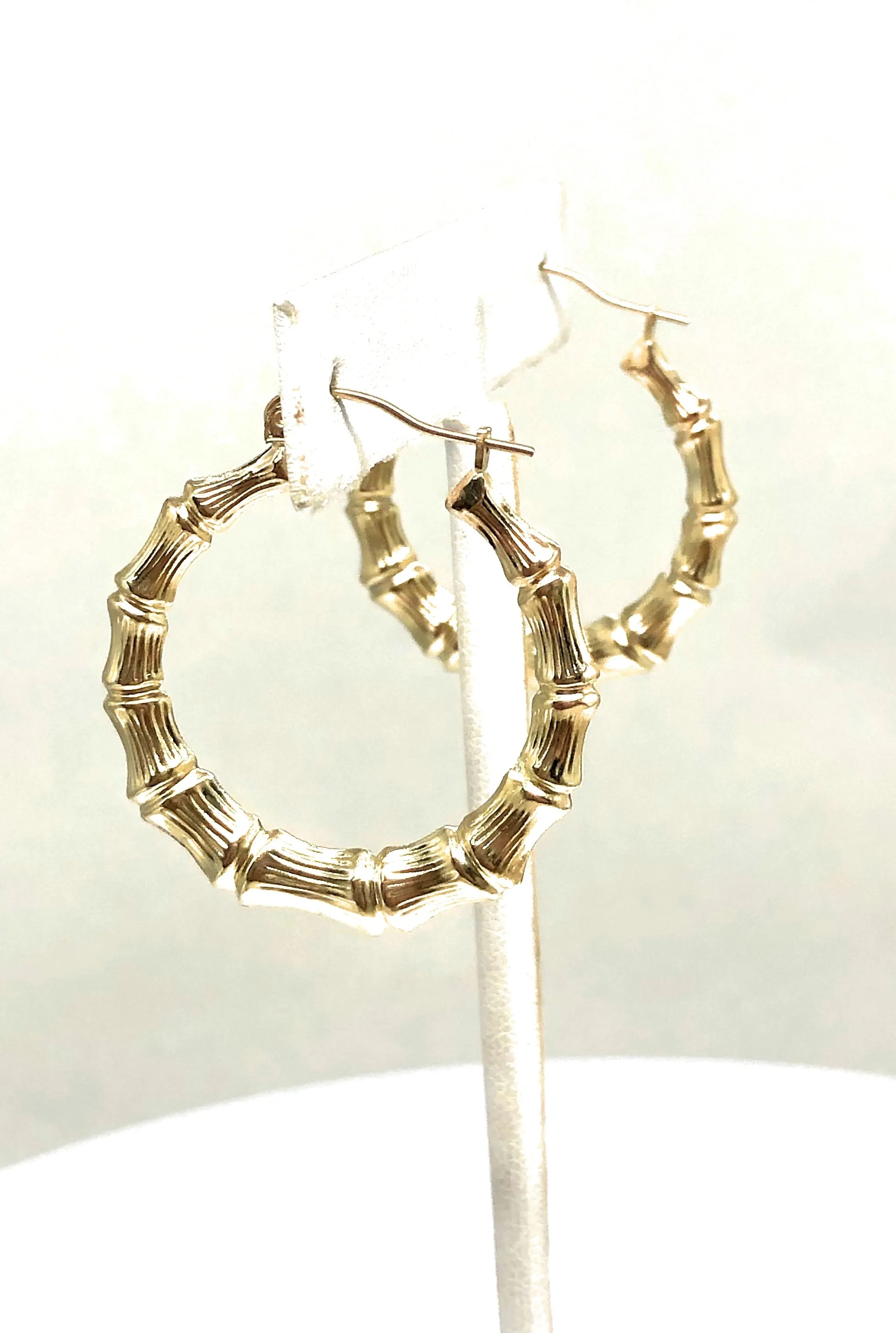 10k Solid Gold Yellow Bamboo Hoop Earrings 0.5-1.5 INCH Arracadas