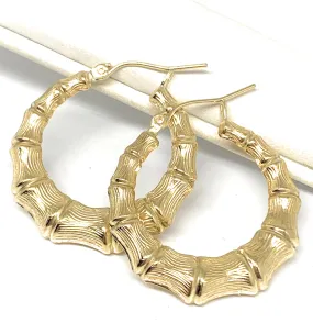 10k Solid Gold Yellow Bamboo Hoop Earrings 1 INCH Arracadas