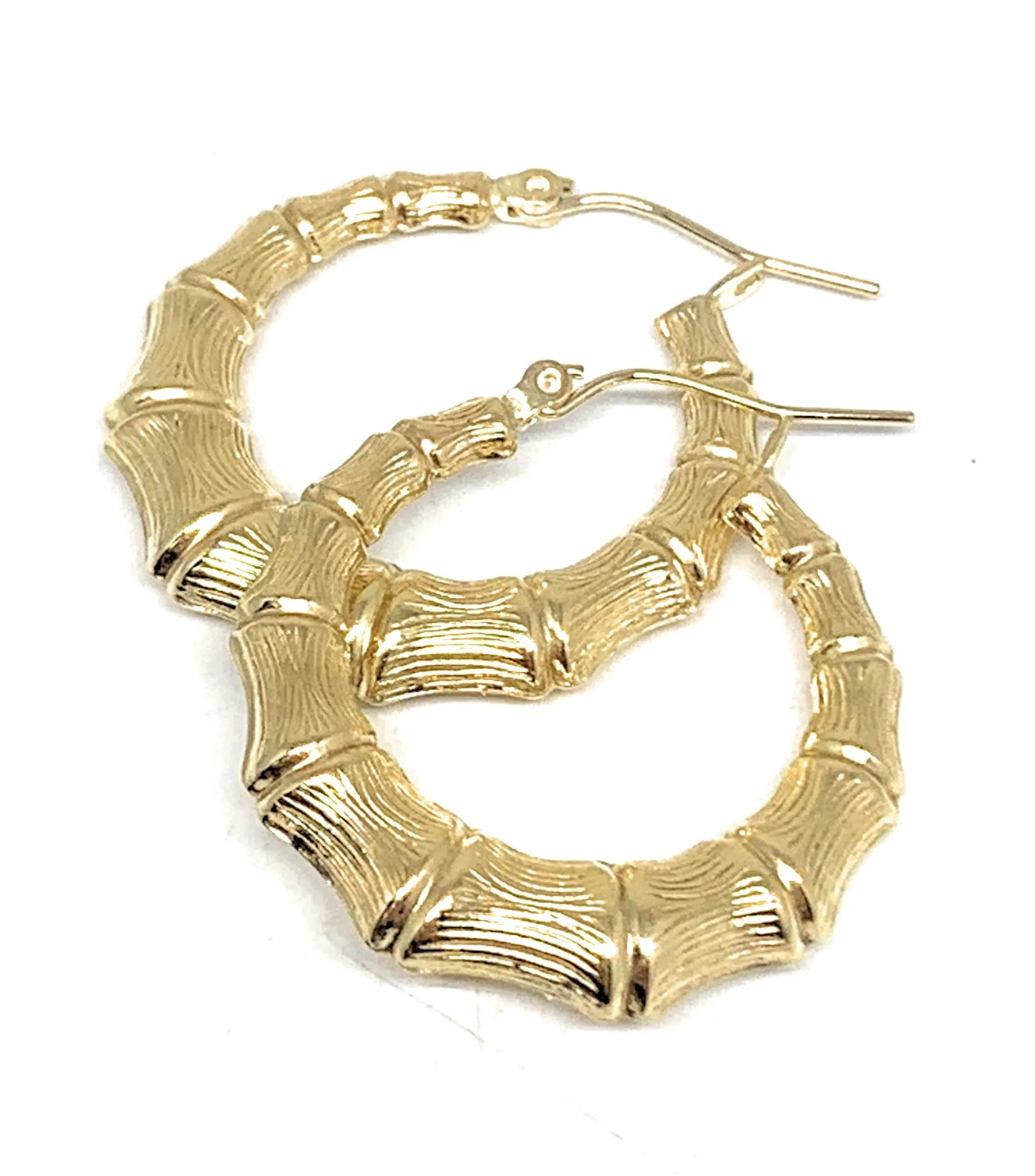 10k Solid Gold Yellow Bamboo Hoop Earrings 1 INCH Arracadas