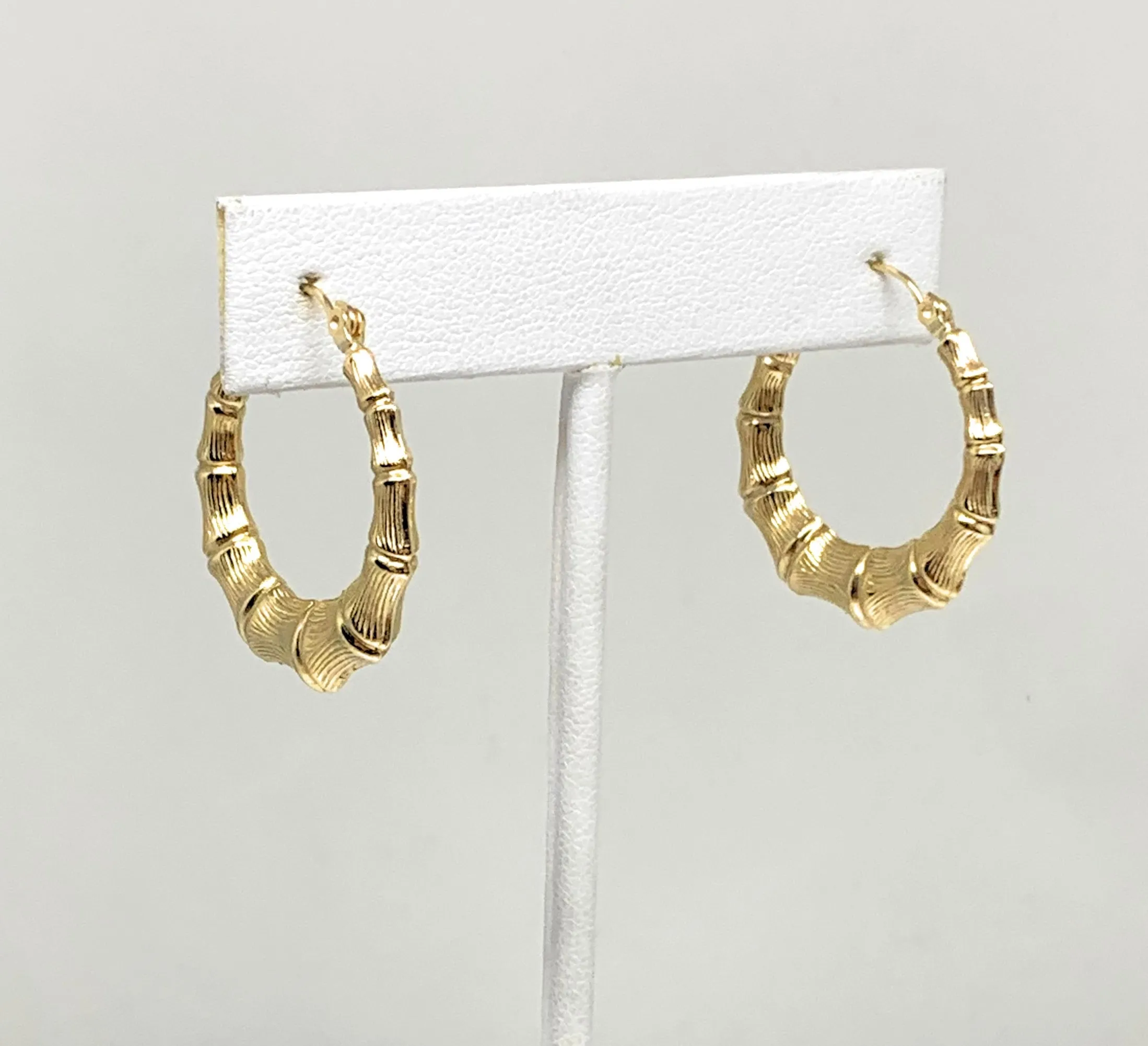 10k Solid Gold Yellow Bamboo Hoop Earrings 1 INCH Arracadas