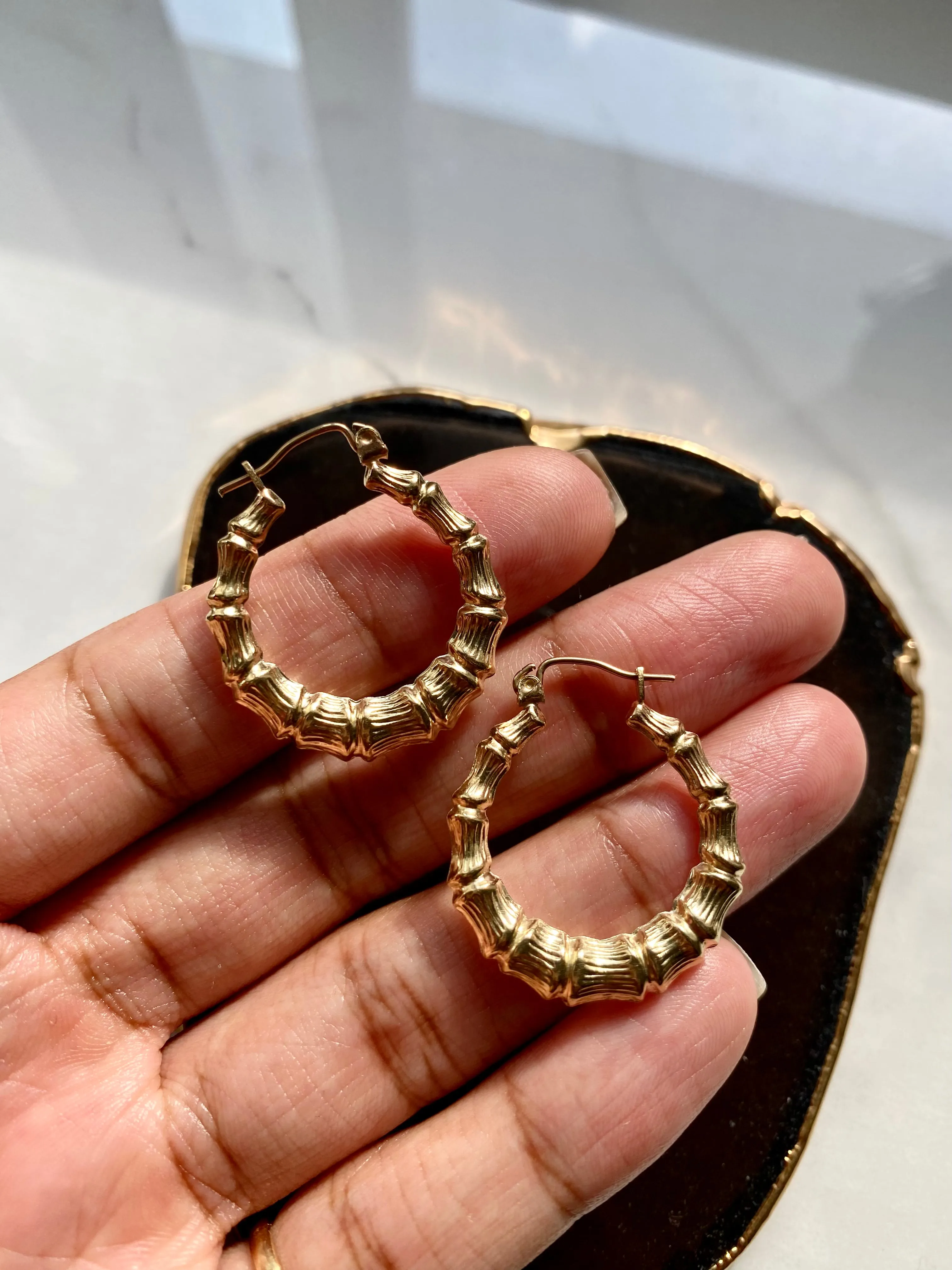 10K Yellow Gold Bamboo Hoops