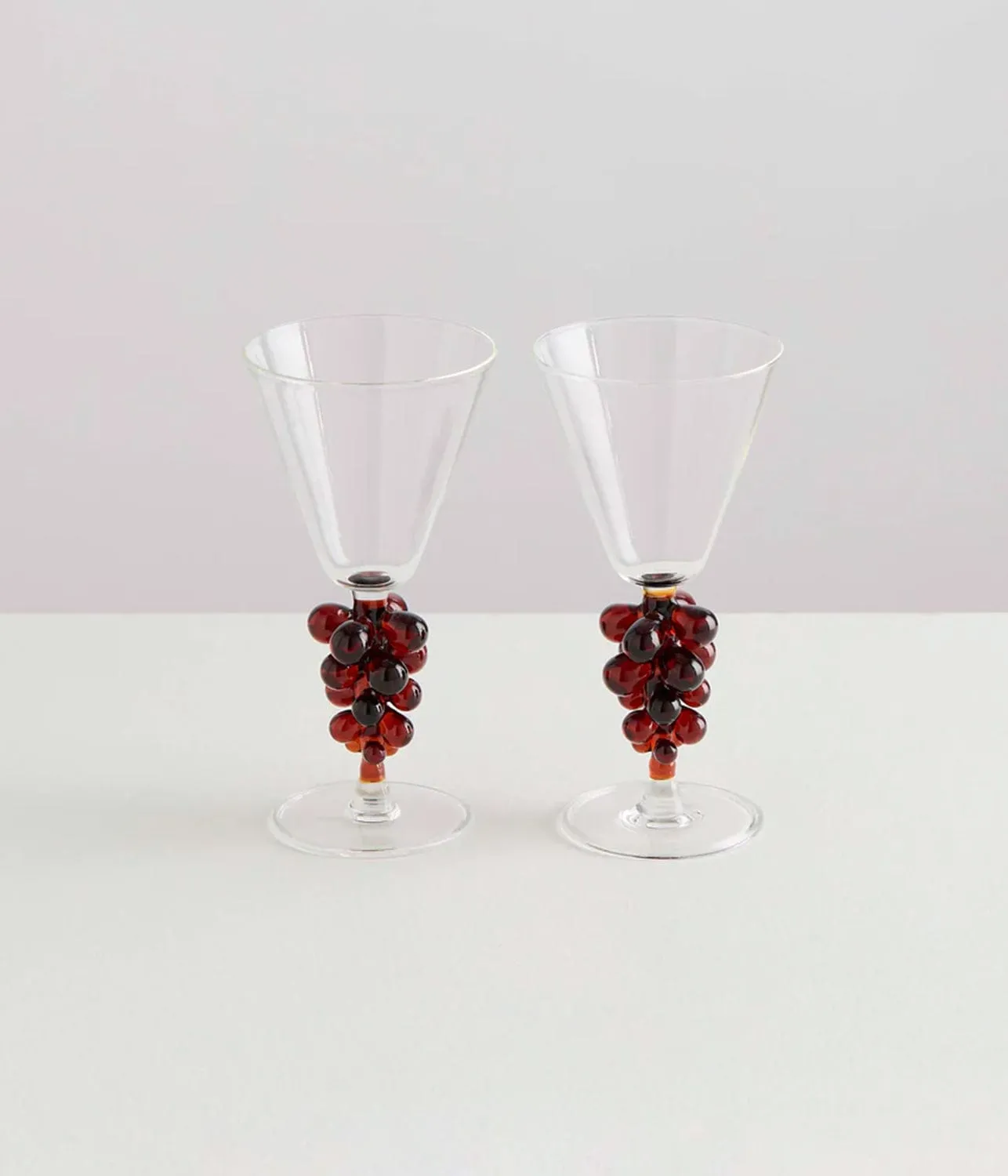 2 BORDEAUX WINE GLASSES- CLEAR/ AMBER