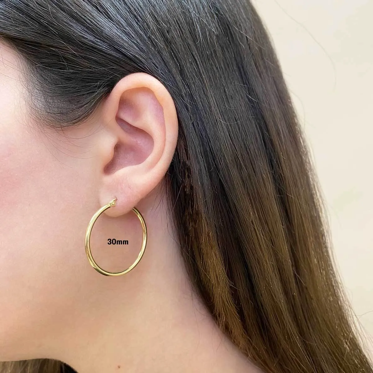 2mm Gold Tube Hoop Earrings