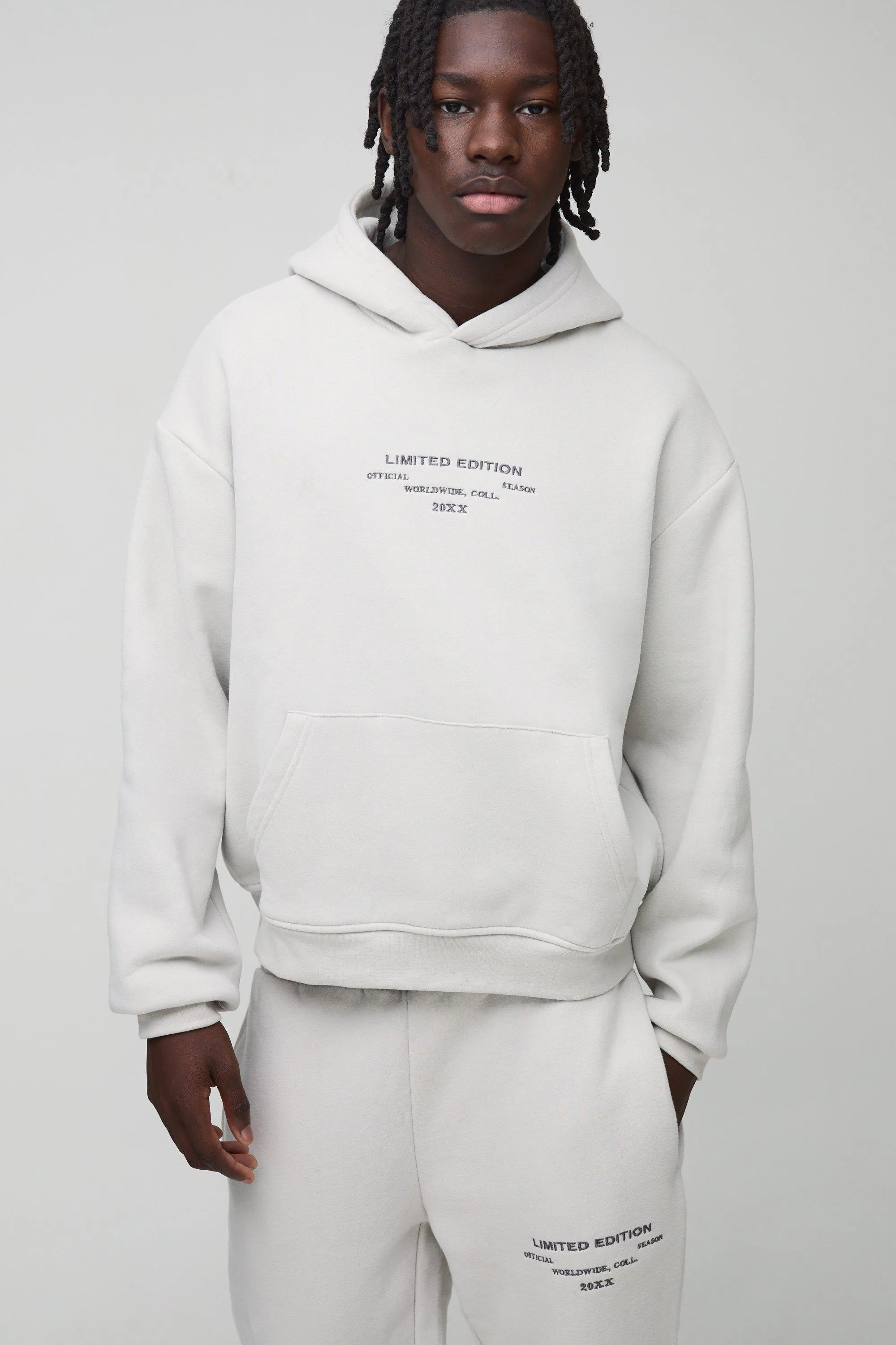 330GSM Oversized Boxy Peached Embroidered Text Hoodie