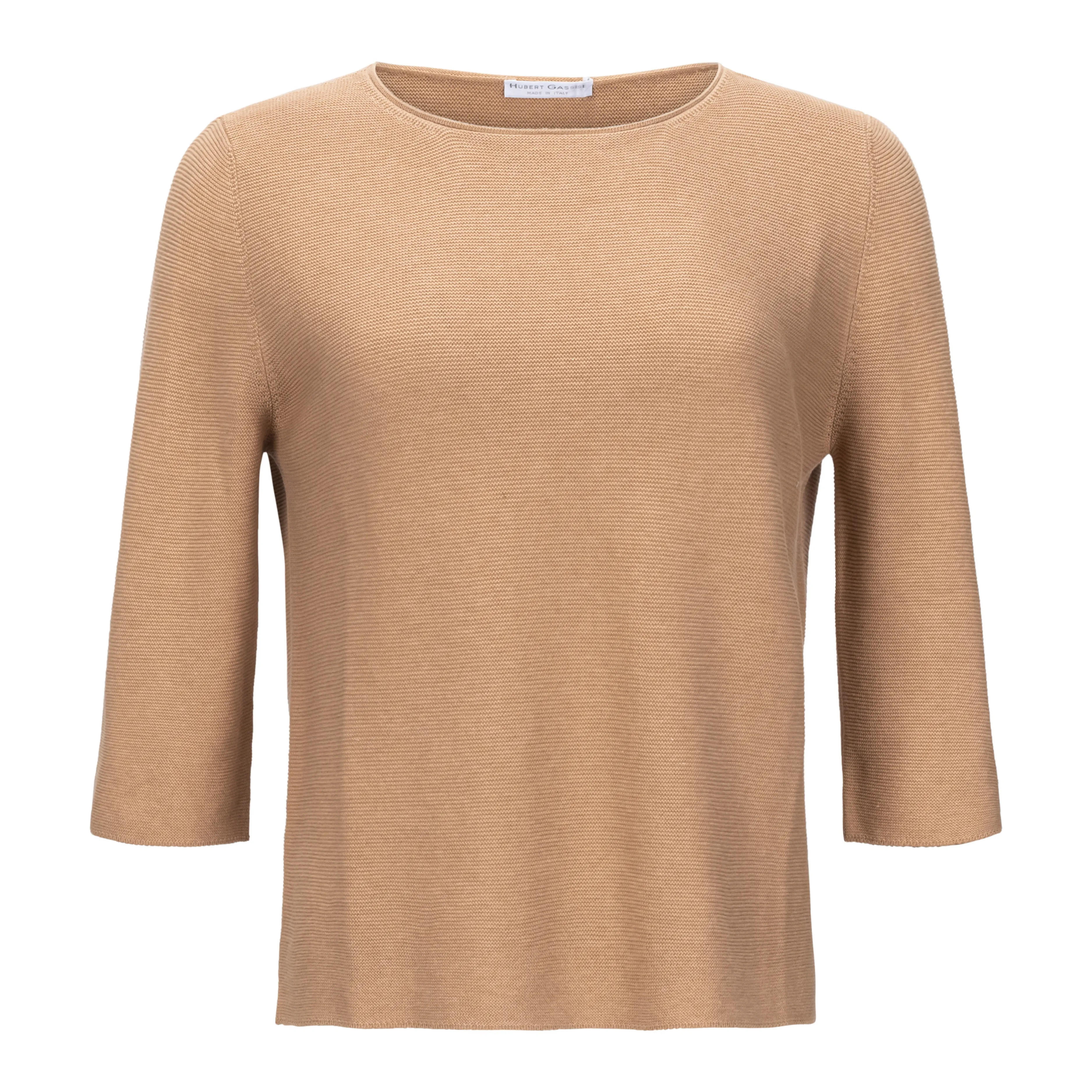 3/4 Sleeve Fitted Cotton Sweater - Camel