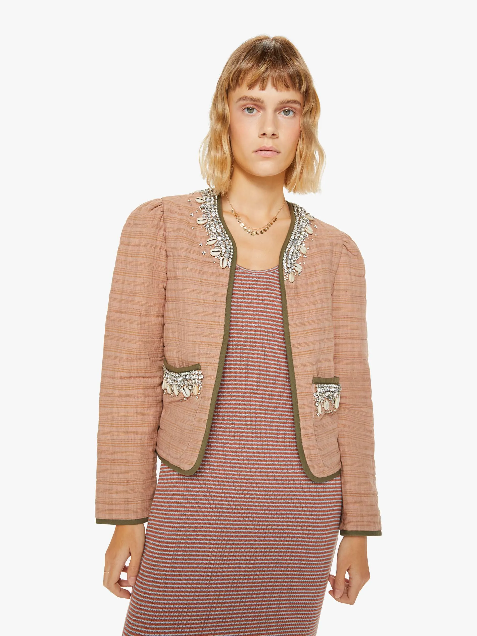 Alix Of Bohemia Pasha Shell And Gem Jacket - Pink Jute