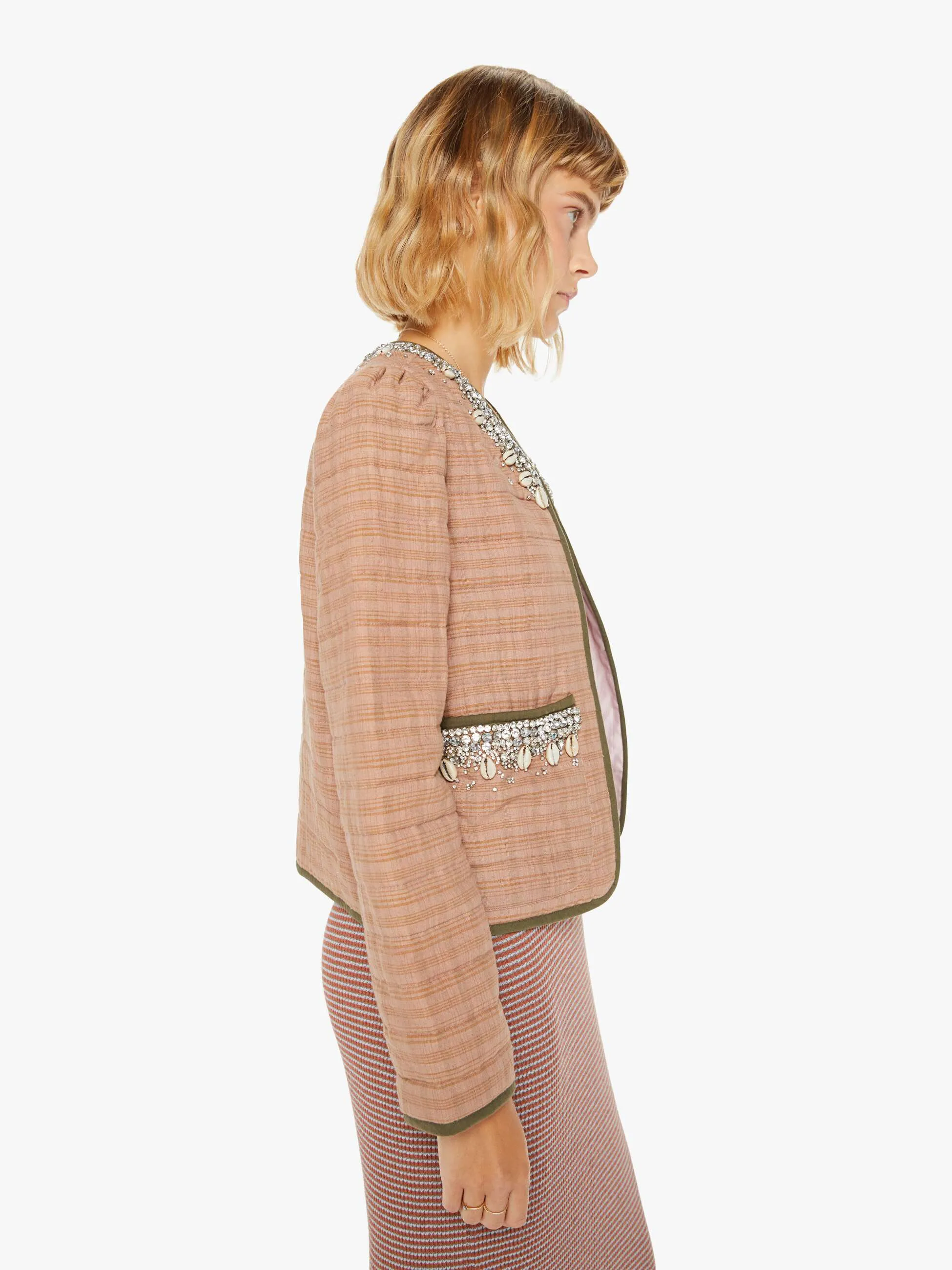 Alix Of Bohemia Pasha Shell And Gem Jacket - Pink Jute