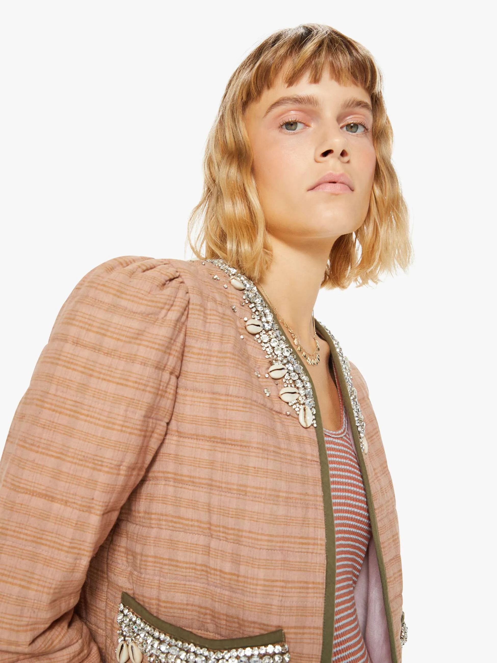 Alix Of Bohemia Pasha Shell And Gem Jacket - Pink Jute