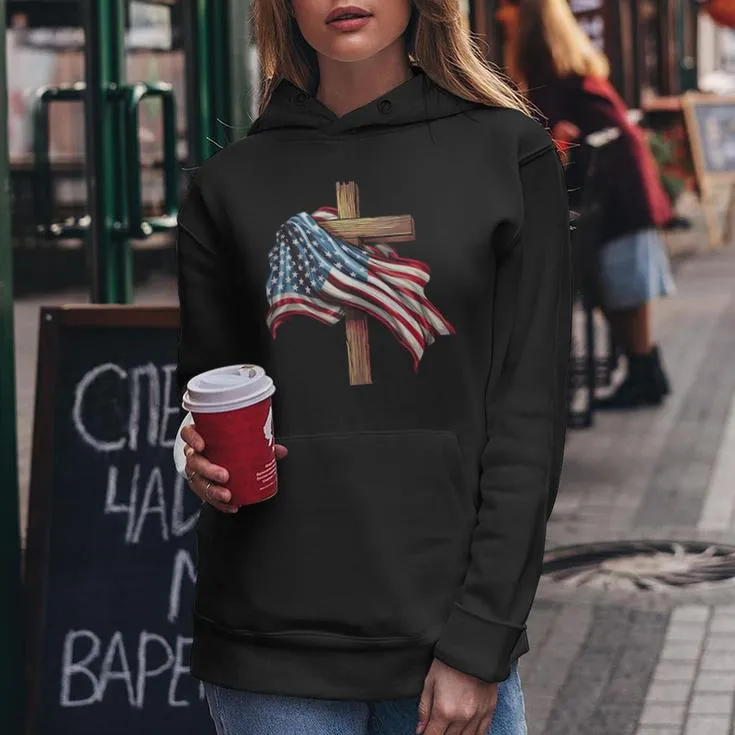 American Flag Christian Cross Jesus 4Th Of July Women Women Hoodie