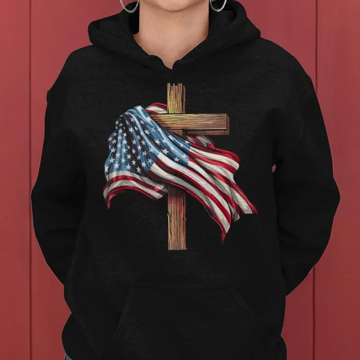 American Flag Christian Cross Jesus 4Th Of July Women Women Hoodie