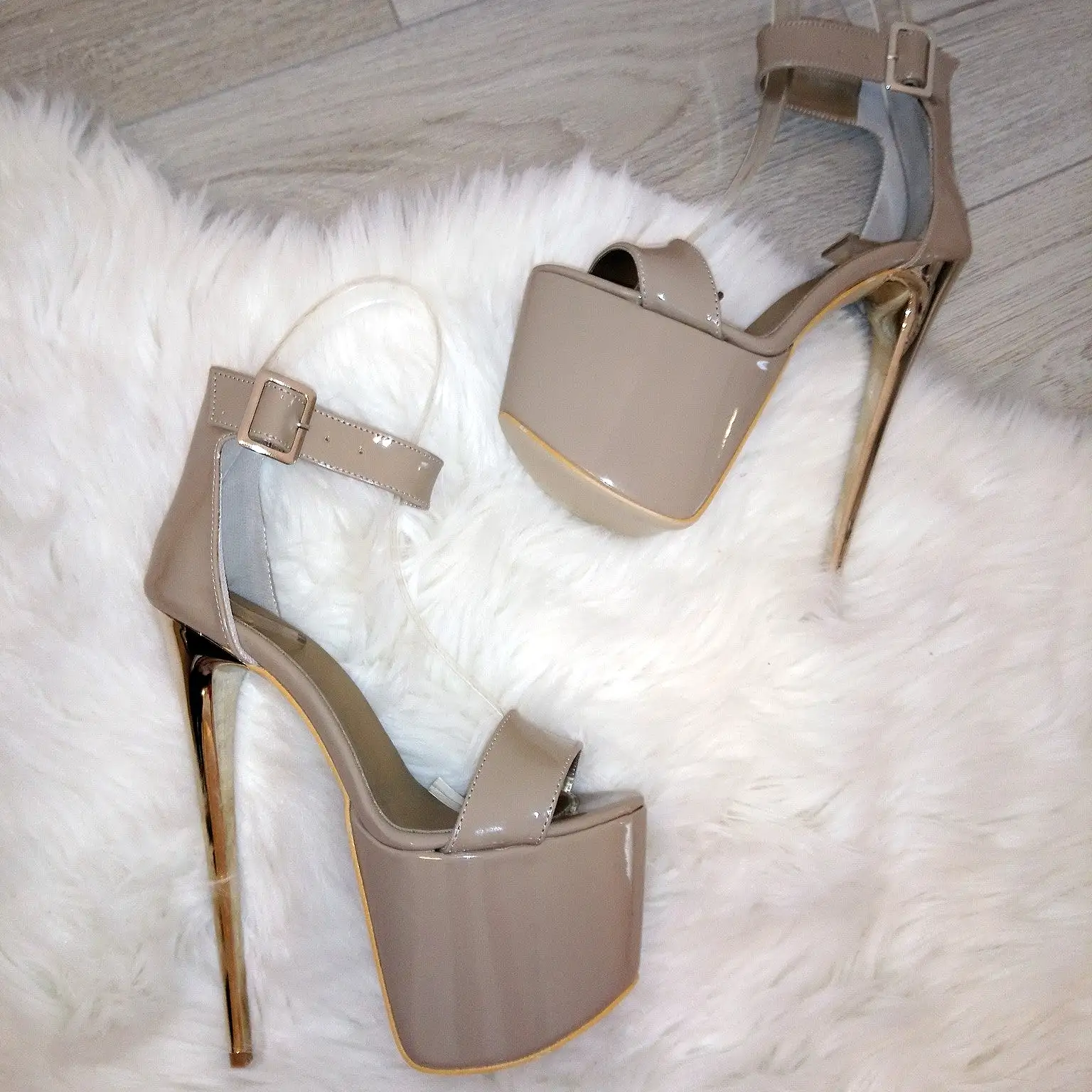 Ankle Strap Dark Beige 19 cm High Heel Platforms