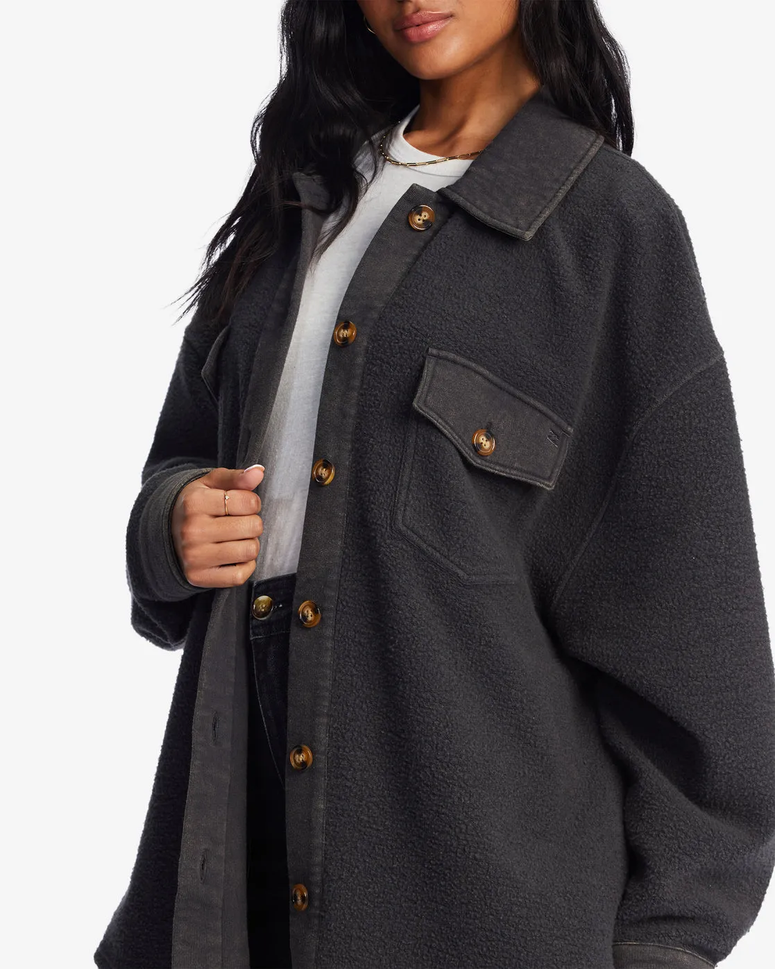 Anytime Shacket Oversized Button-Through Jacket - Off Black 1