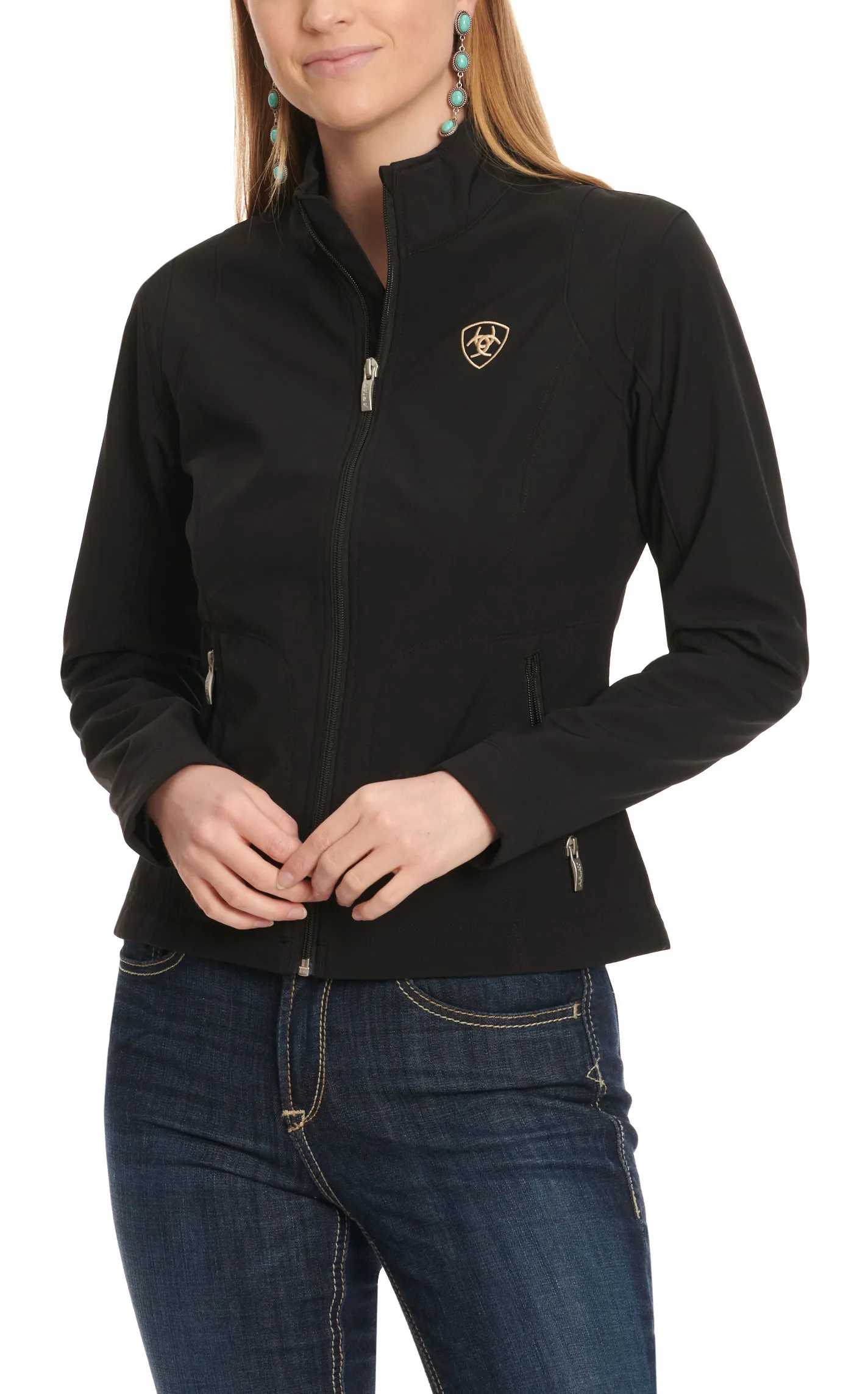 Ariat Women's Black with Taupe Logo Team Softshell Jacket