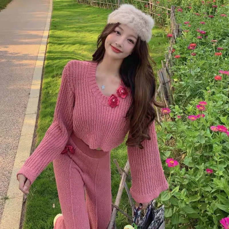 Autumn and winter casual fashion chci pink internet celebrity street sweater trousers two-piece suit women's 2022 new style (551