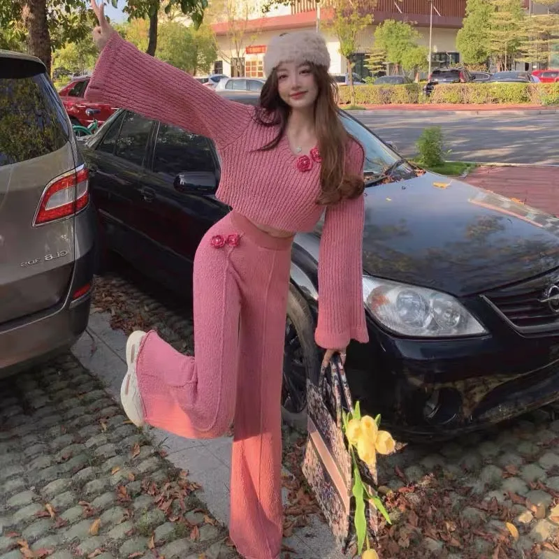 Autumn and winter casual fashion chci pink internet celebrity street sweater trousers two-piece suit women's 2022 new style (551