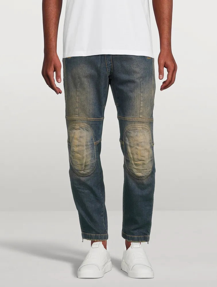 BALMAIN Destroyed Rider Slim-Fit Jeans With Knee-Pads