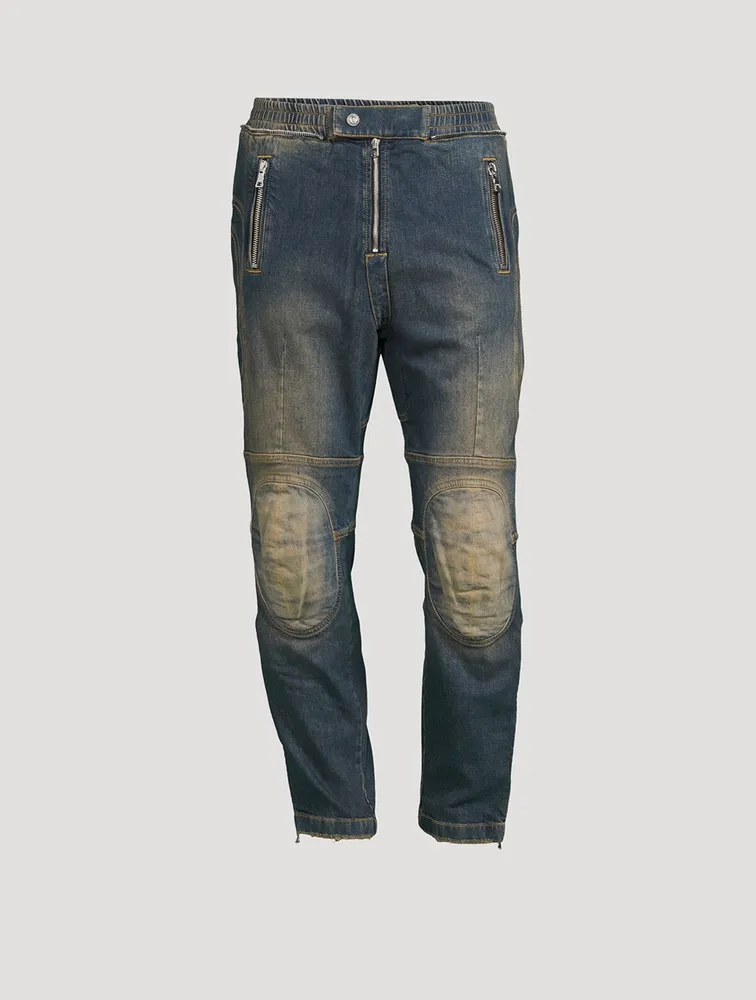 BALMAIN Destroyed Rider Slim-Fit Jeans With Knee-Pads