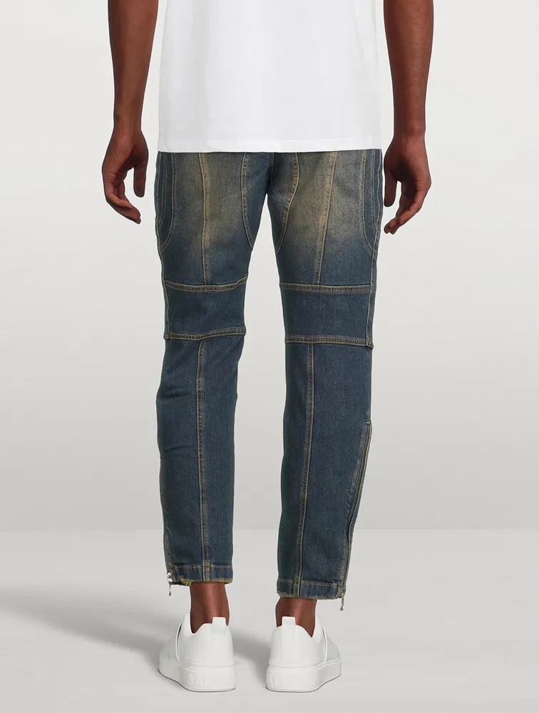 BALMAIN Destroyed Rider Slim-Fit Jeans With Knee-Pads