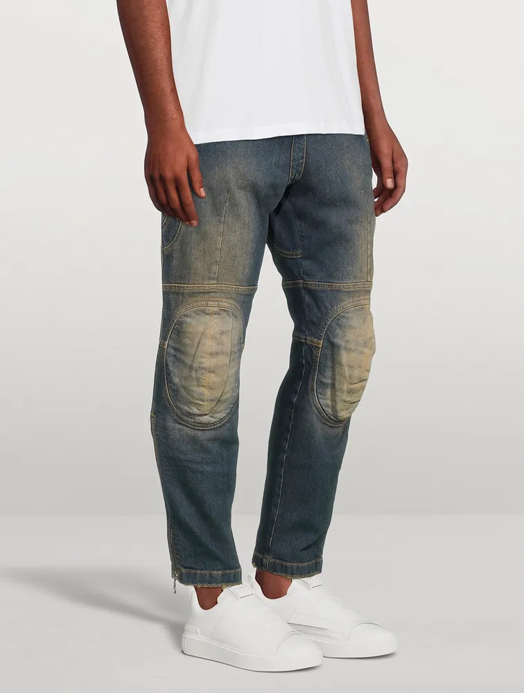 BALMAIN Destroyed Rider Slim-Fit Jeans With Knee-Pads