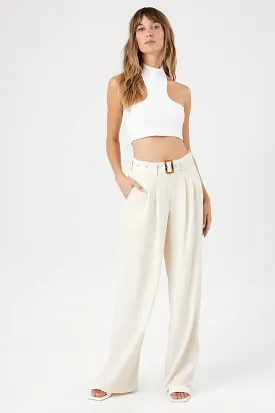 Belted Pleated Wide-Leg Pants