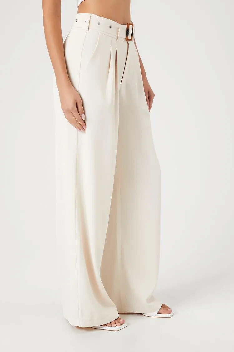 Belted Pleated Wide-Leg Pants