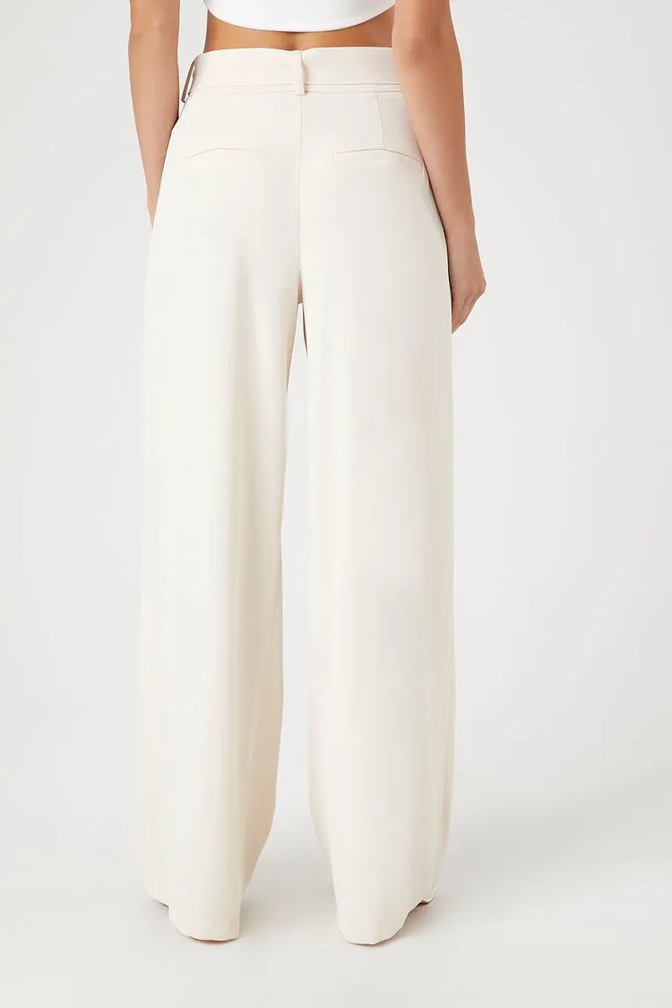 Belted Pleated Wide-Leg Pants