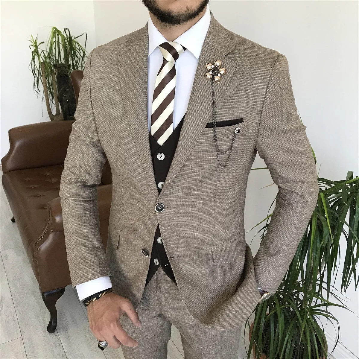 Bojoni Cagliari Camel Slim-Fit Suit 3-Piece