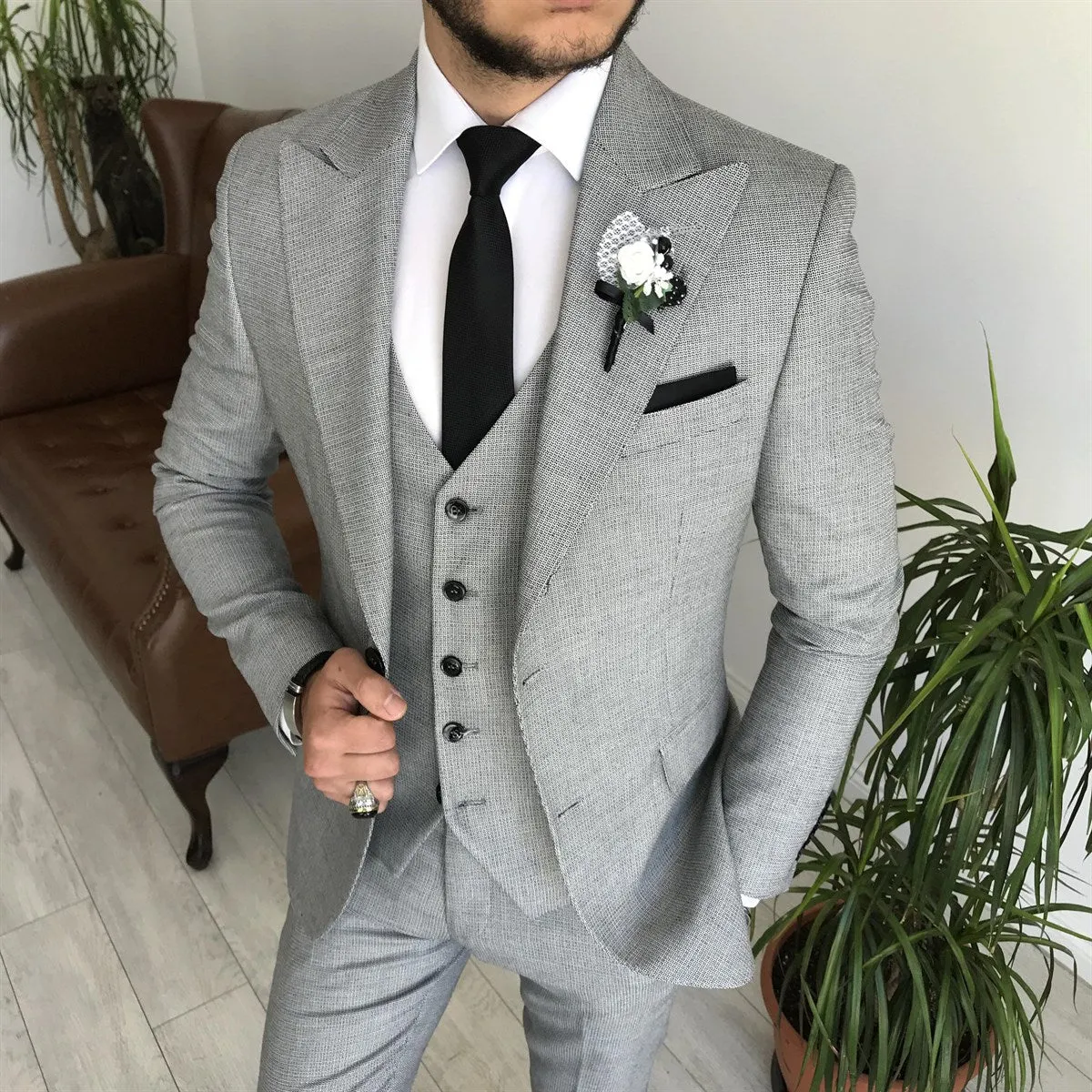 Bojoni Cagliari Grey Slim-Fit Suit 3-Piece