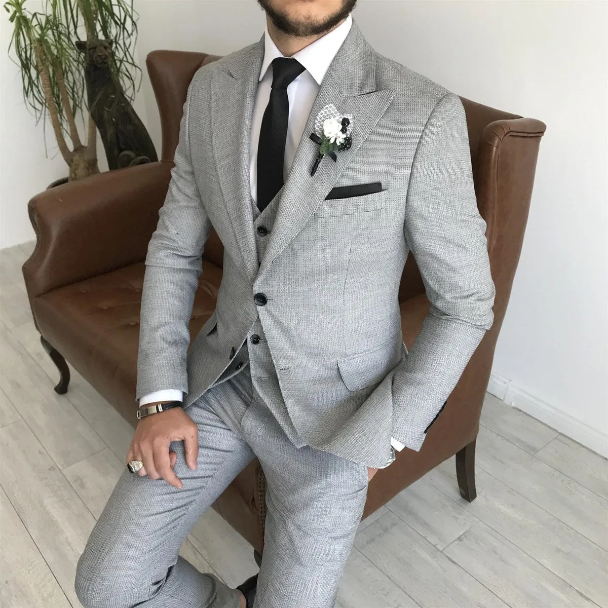 Bojoni Cagliari Grey Slim-Fit Suit 3-Piece