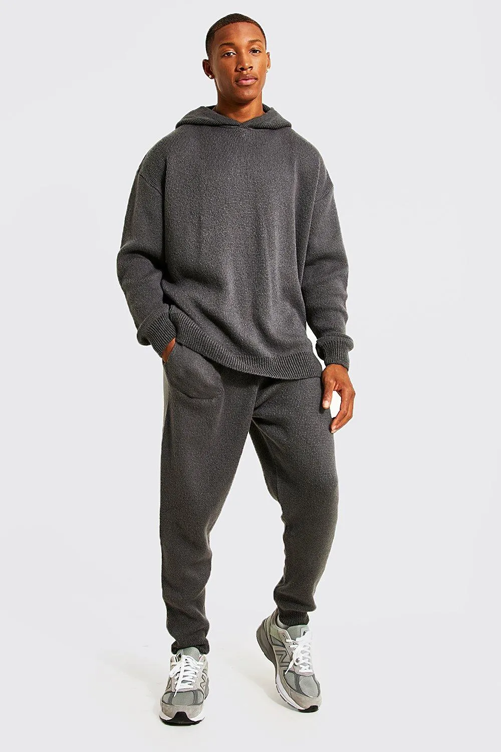 Brushed Knitted Hoodie & Jogger Tracksuit | boohooMAN UK