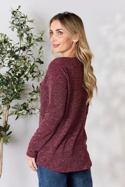 Burgundy Notched Long Sleeve Top