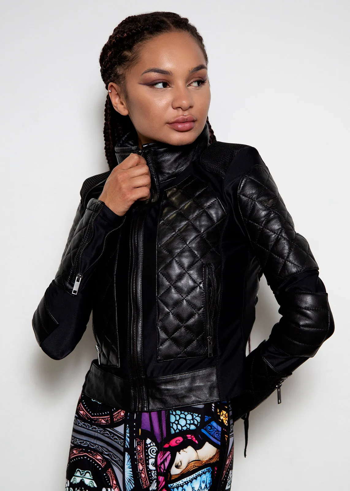 Buy Womens Corset Black Quilted Motorcycle Jacket | LucaJackets