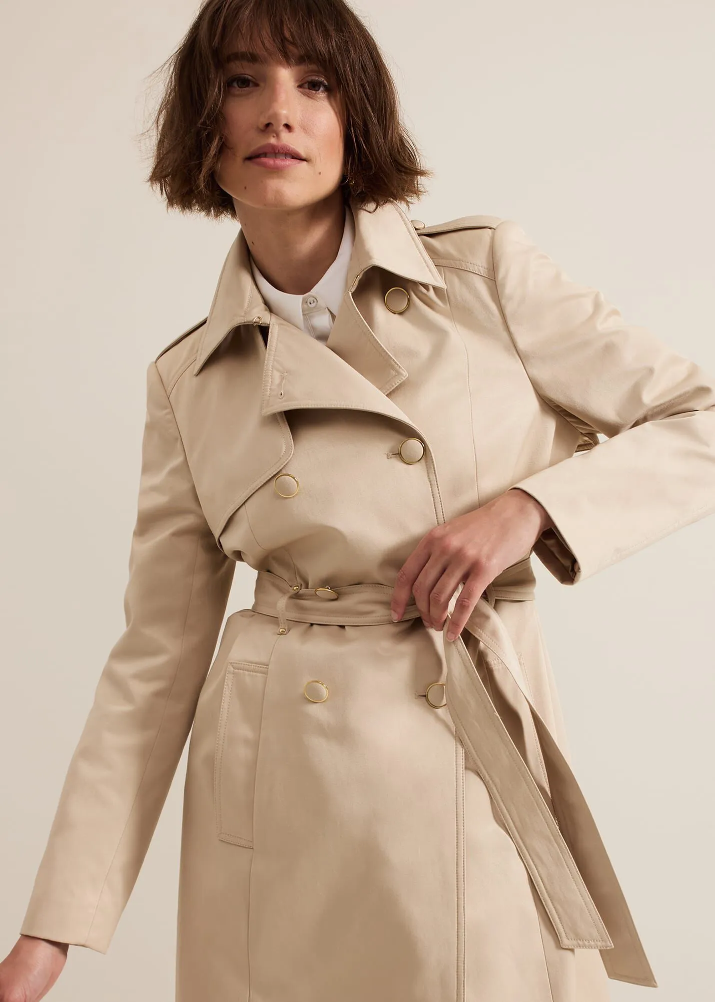 Cheryl Camel Long Fitted Trench Coat