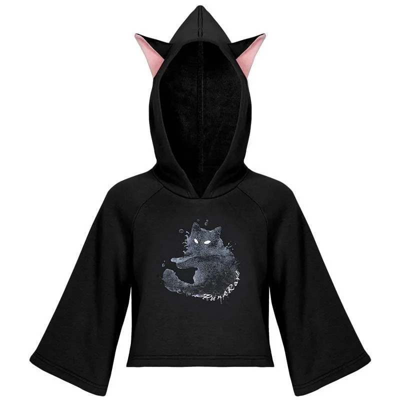 Children's Gothic Cat Printed Hoodies With Cat Ear Hood