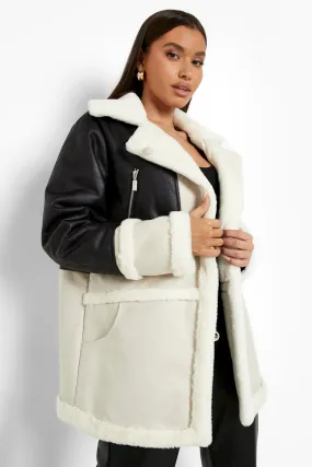 Colorblock Faux Fur Trim Aviator Jacket