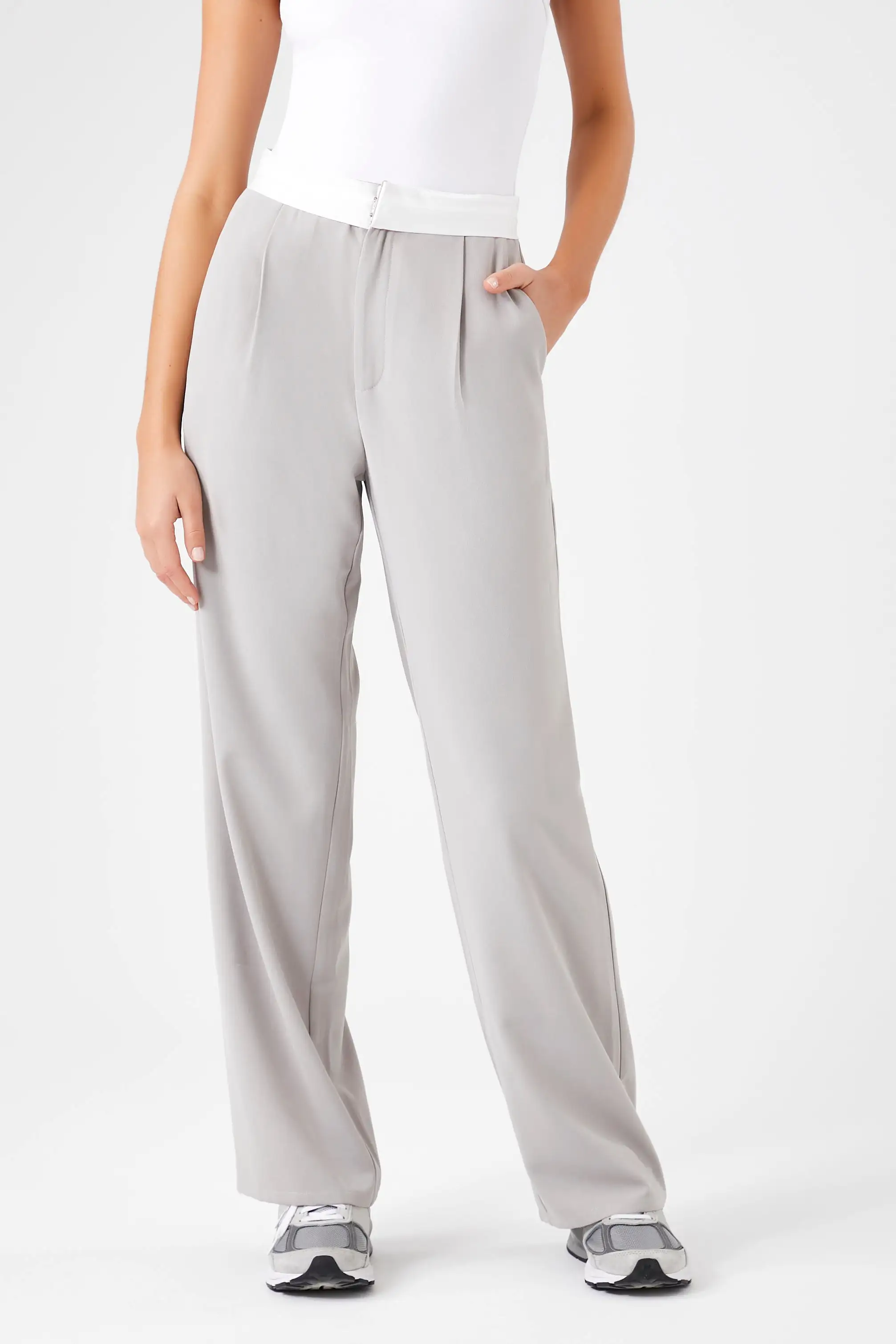 Contrast-Trim Wide-Leg Pants