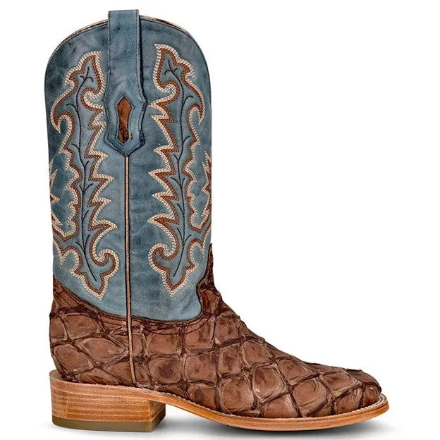 Corral Women's Brown and Blue Pirarucu Fish Cowboy Boot