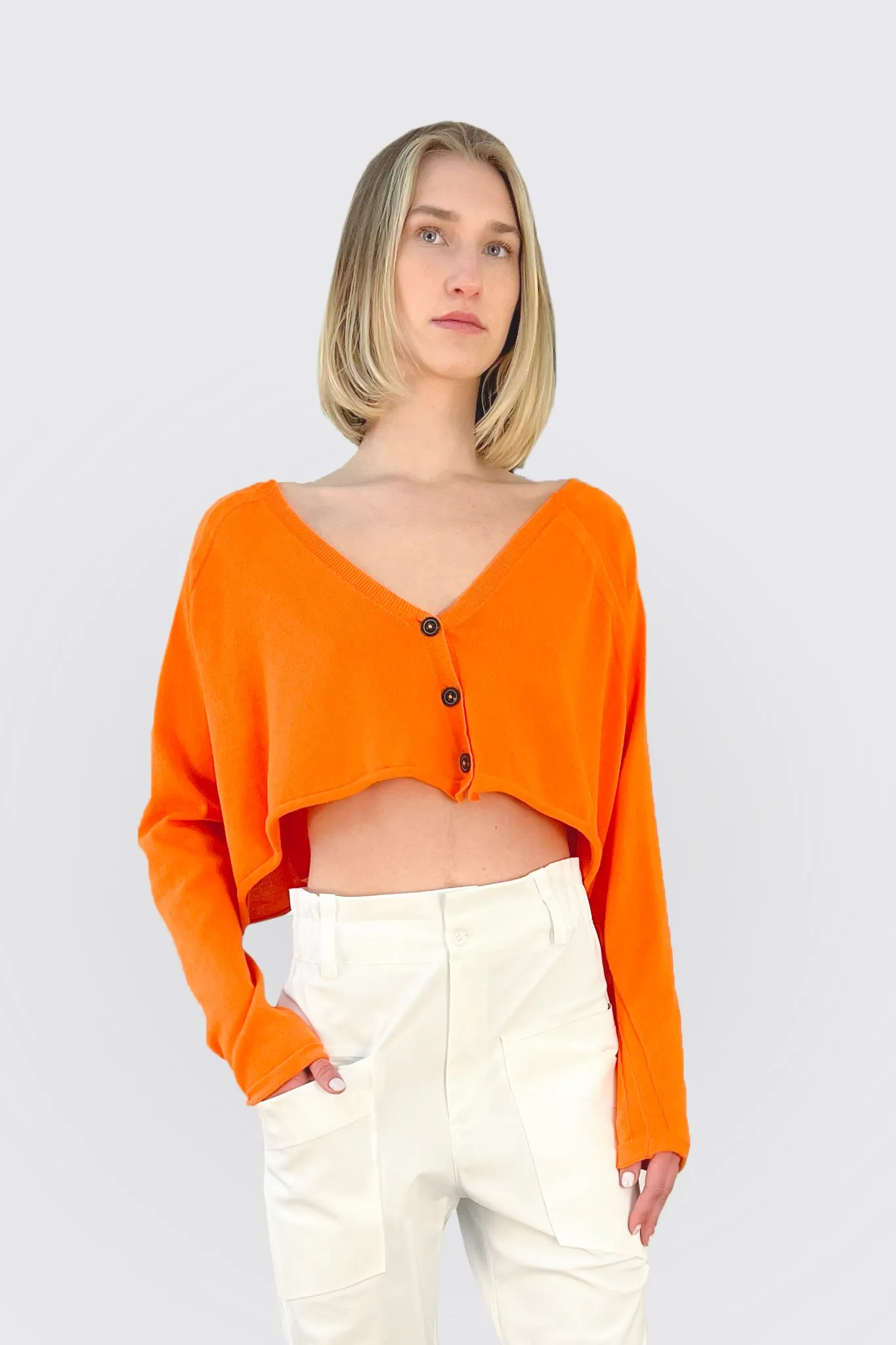 Crop Knit Cardigan - Orange