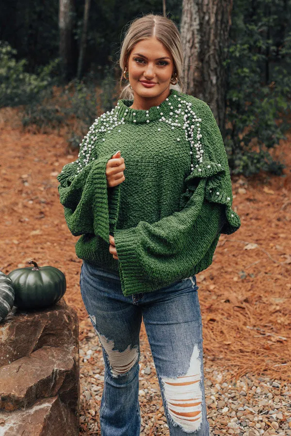 Cuddle Up With Cocoa Embellished Sweater in Green