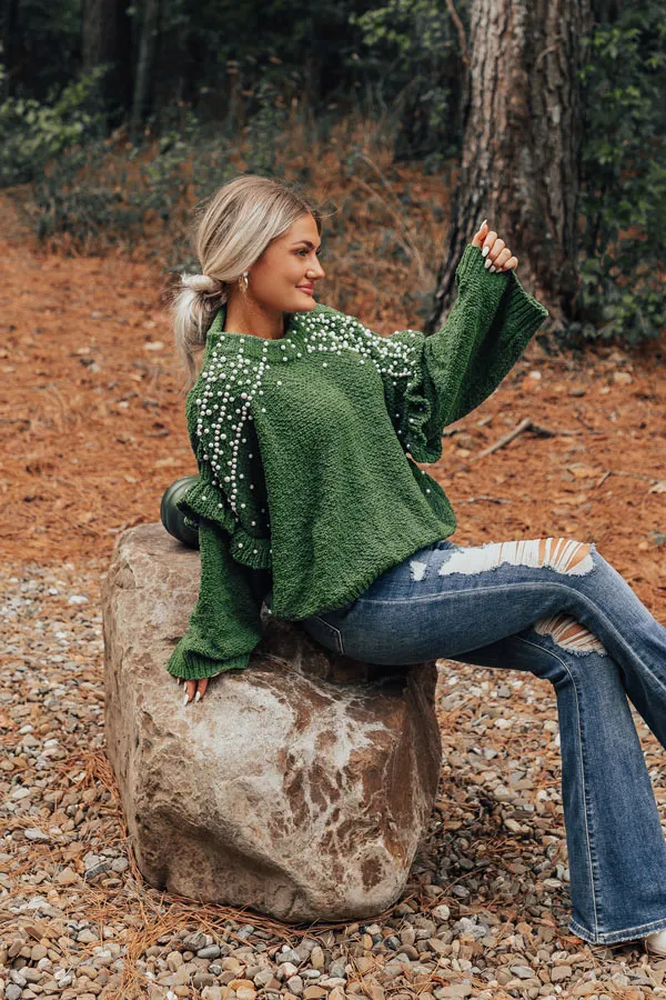 Cuddle Up With Cocoa Embellished Sweater in Green