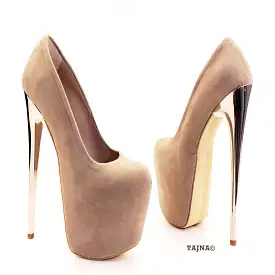 Dark Beige Faux Suede High Heel Platforms