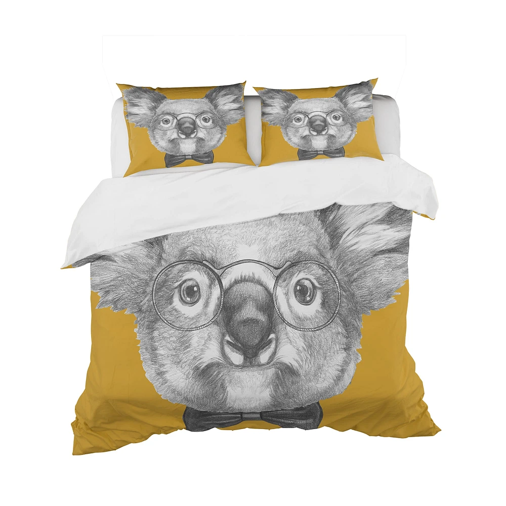 Designart Koala with Glasses and Bow Tie - Modern Duvet Cover Set