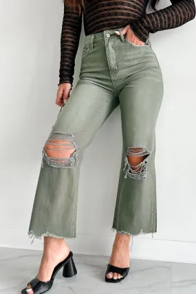 Doyle High Rise 90s Vintage Vervet Crop Flare Jeans (Olive)