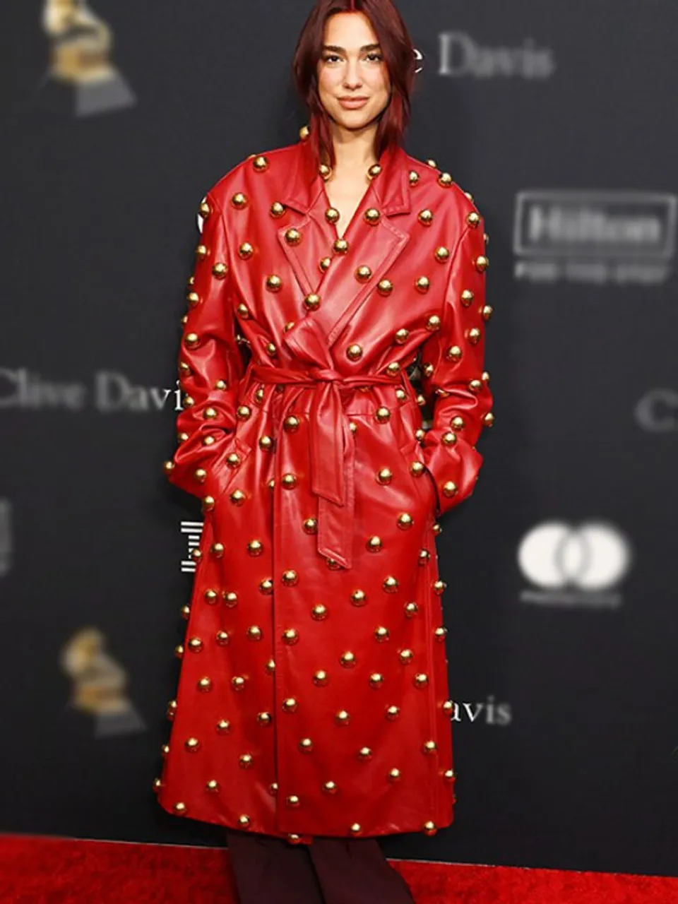 Dua Lipa Pre-Grammy Gala Red Coat