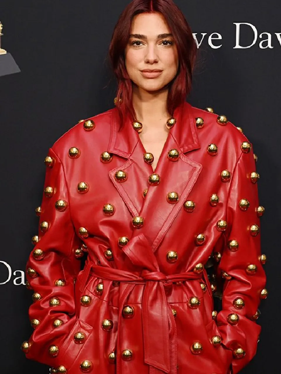 Dua Lipa Pre-Grammy Gala Red Coat