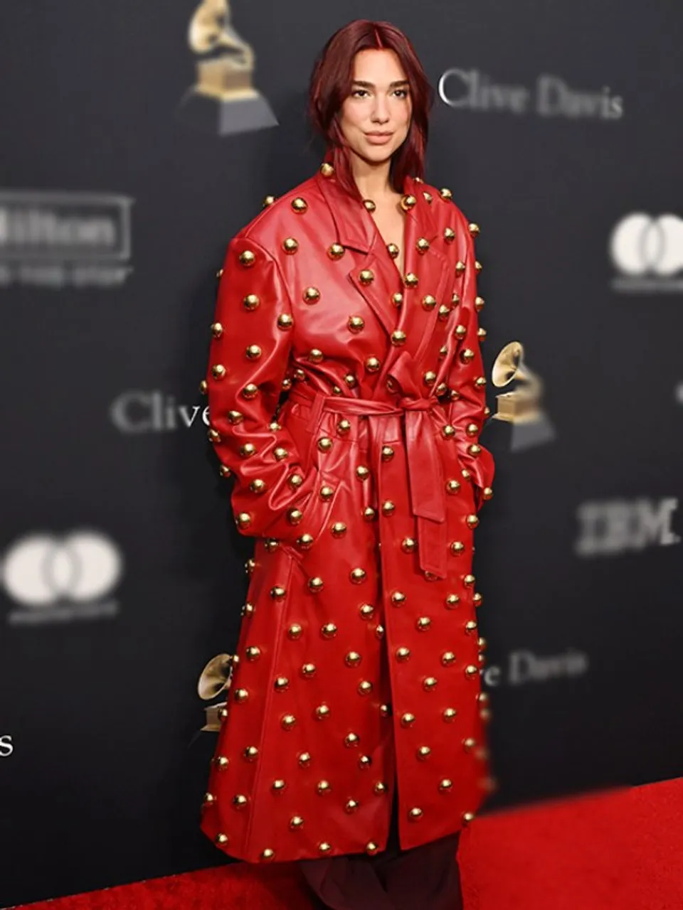 Dua Lipa Pre-Grammy Gala Red Coat