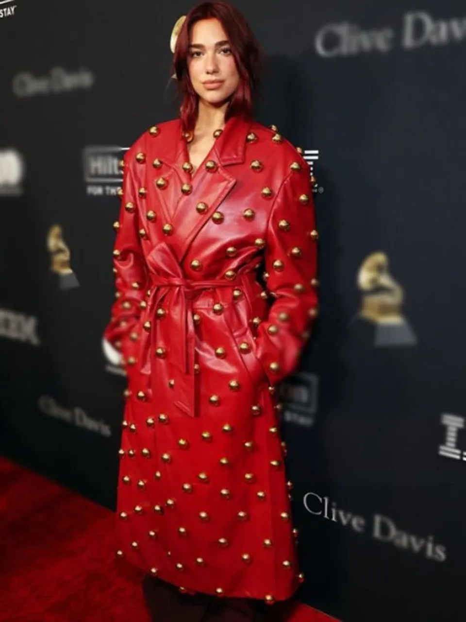 Dua Lipa Pre-Grammy Gala Red Coat