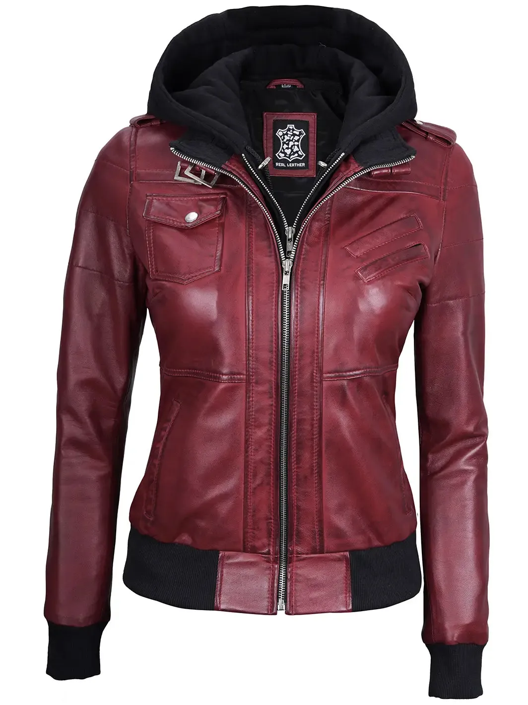 Edinburgh Maroon Leather Bomber Jacket With Hood