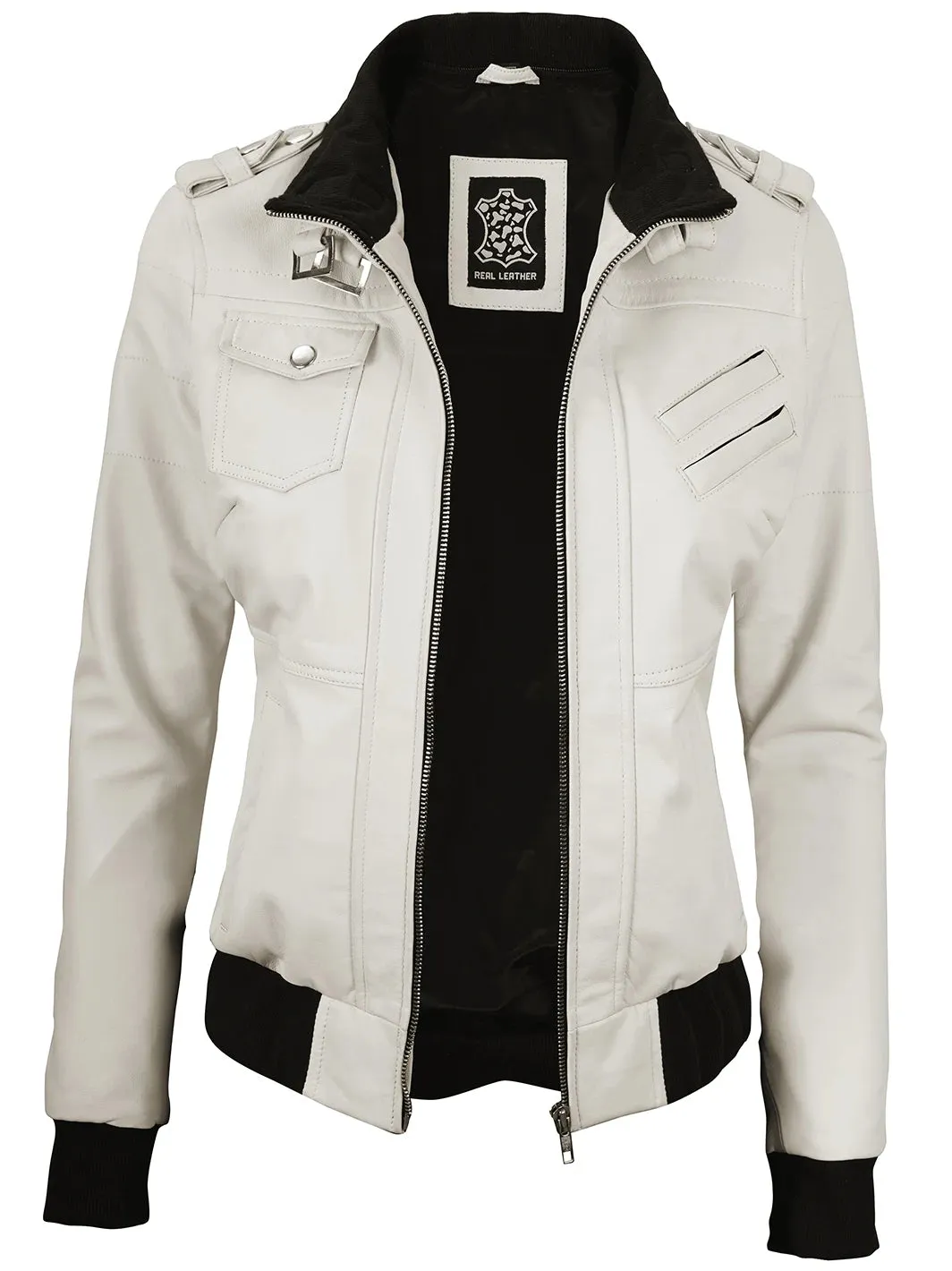 Edinburgh Off White Hooded Leather Bomber Jacket