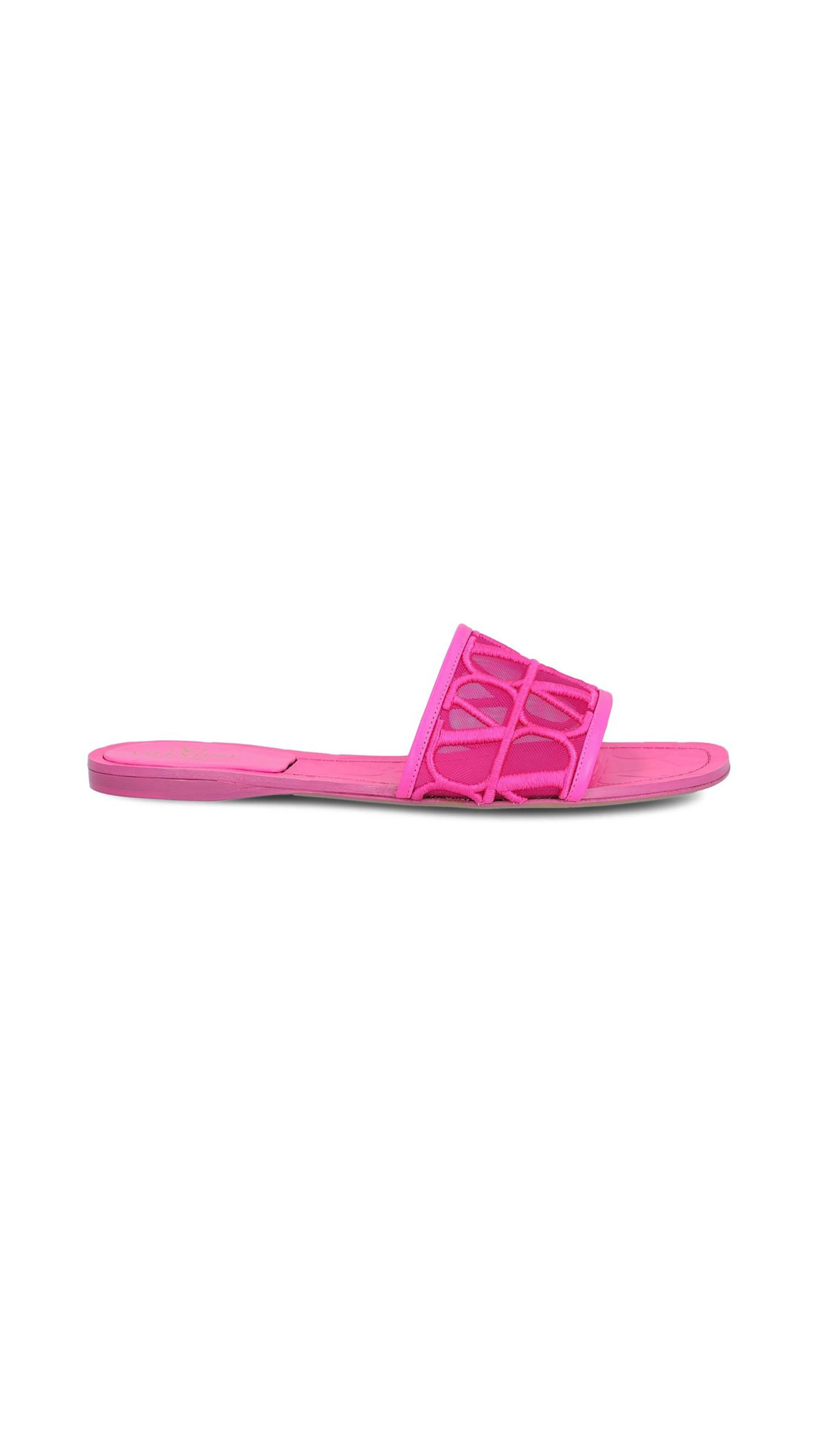 Embroidered Toile Iconographe Slide Sandal - PP Pink